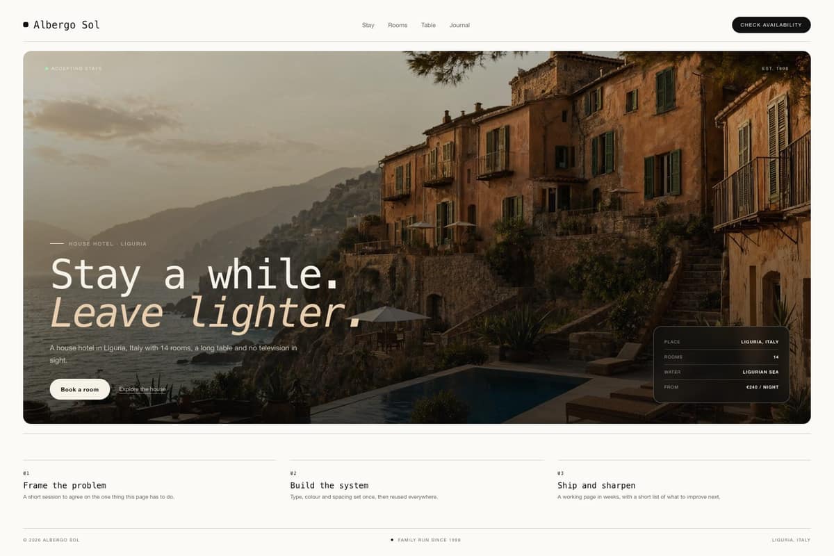Albergo Sol — full page preview