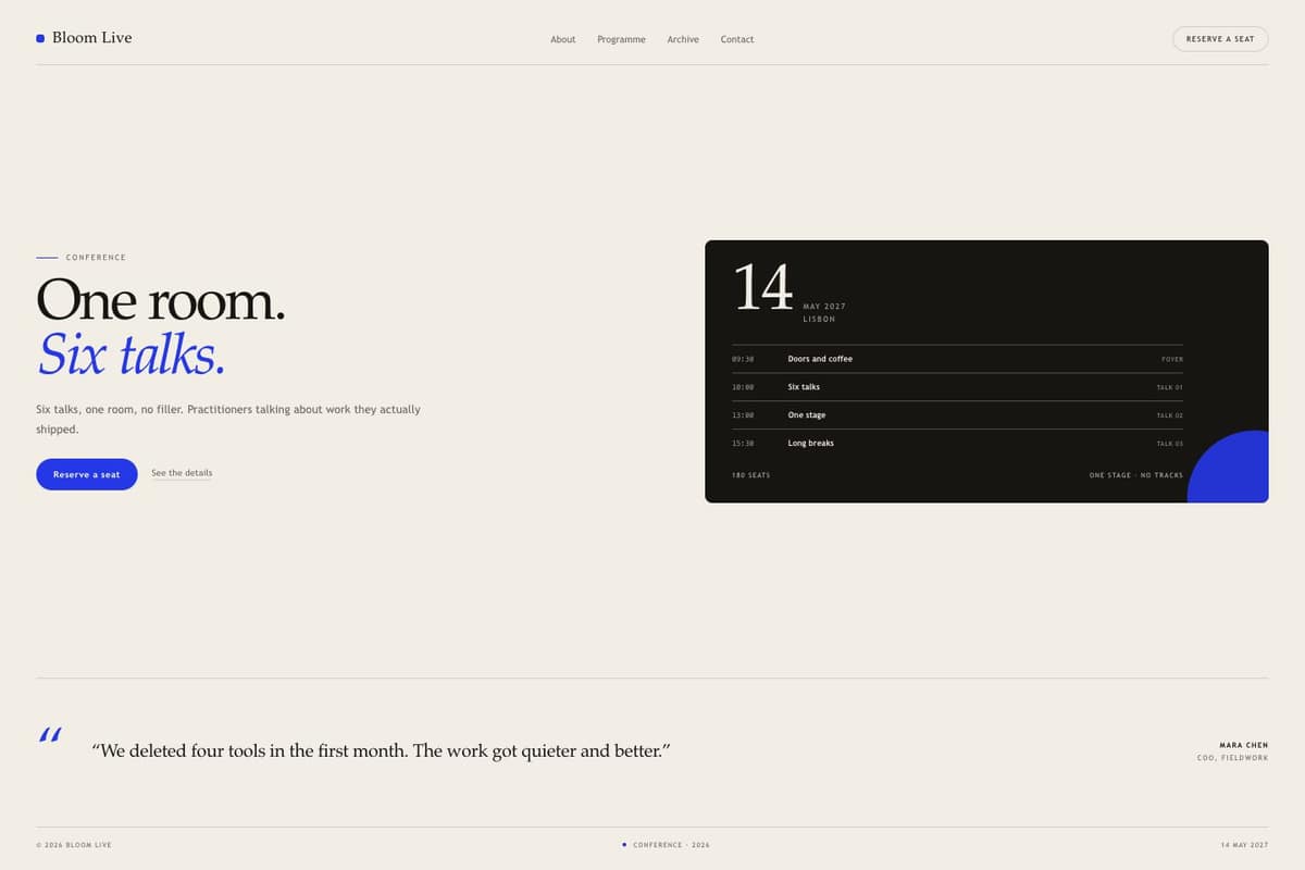 Bloom Live — full page preview