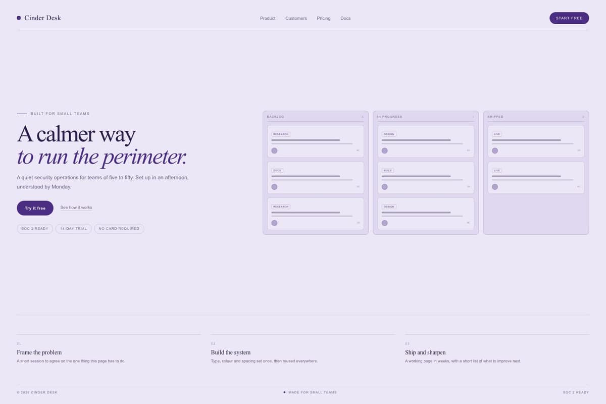 Cinder Desk — full page preview