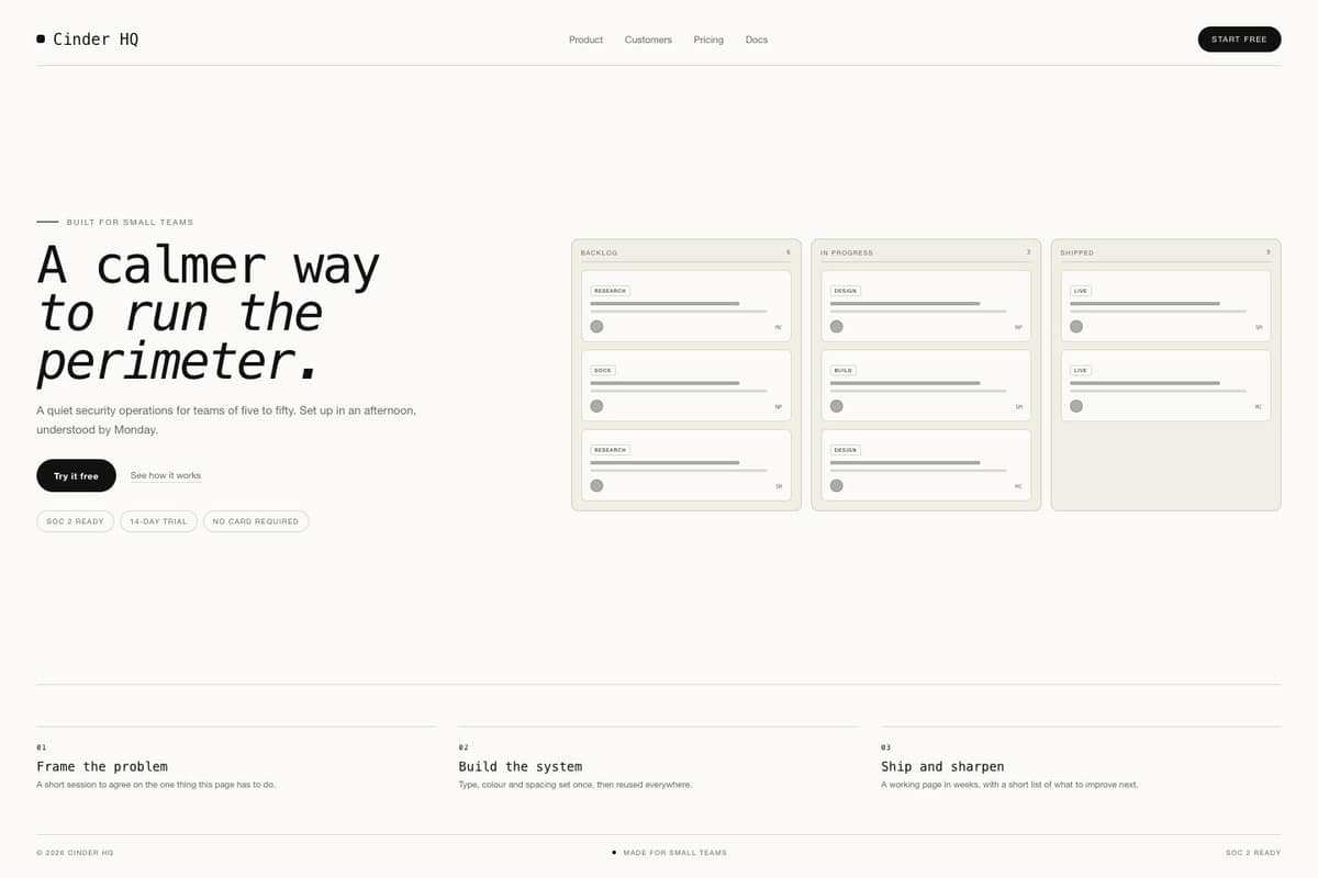 Cinder HQ — full page preview