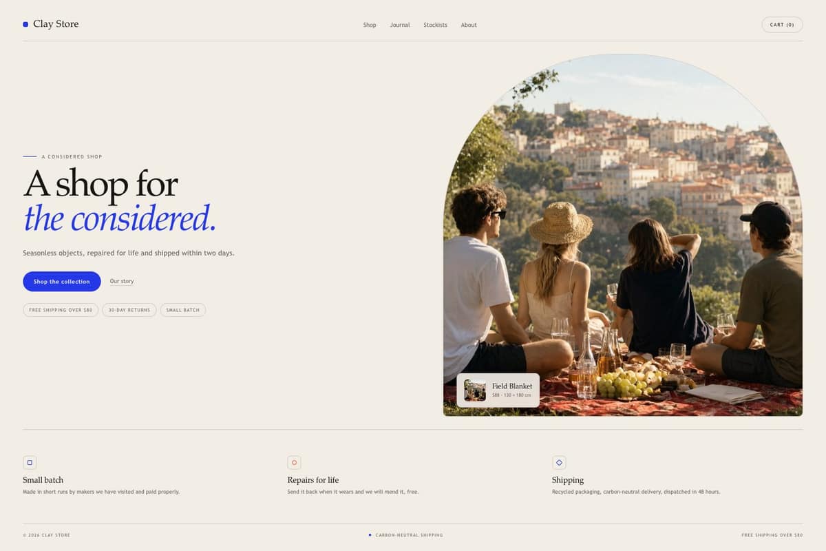 Clay Store — full page preview