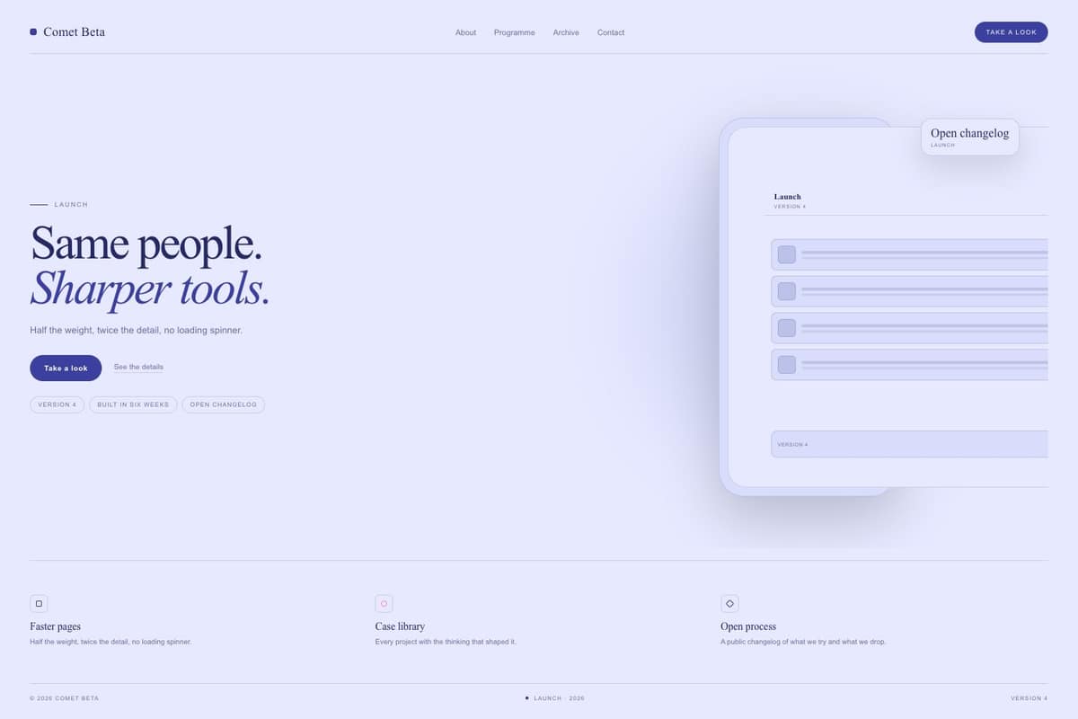 Comet Beta — full page preview
