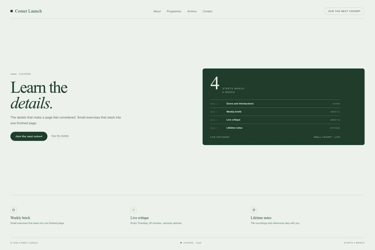 Comet Launch — full page preview