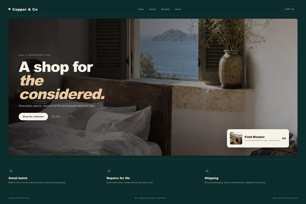 Copper & Co Shop — full page preview