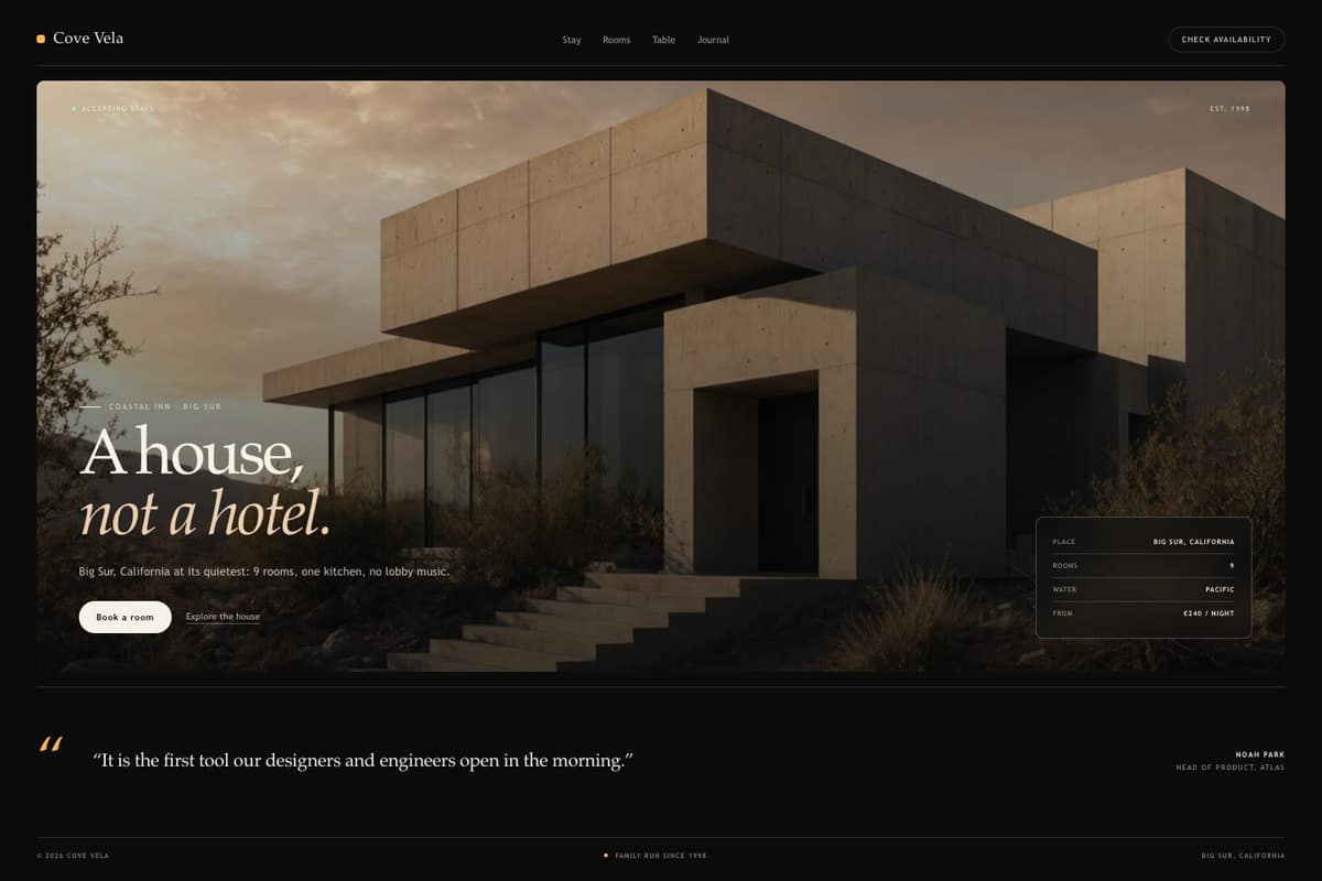 Cove Vela — full page preview