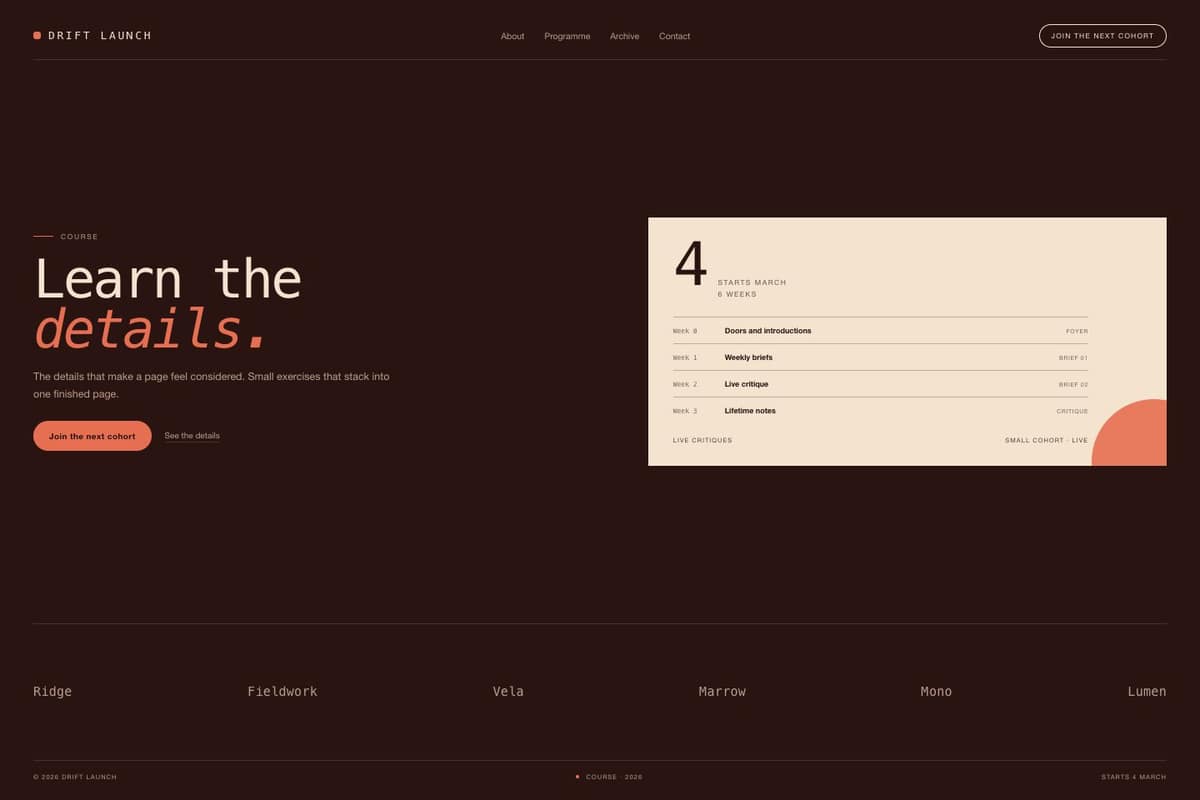Drift Launch — full page preview