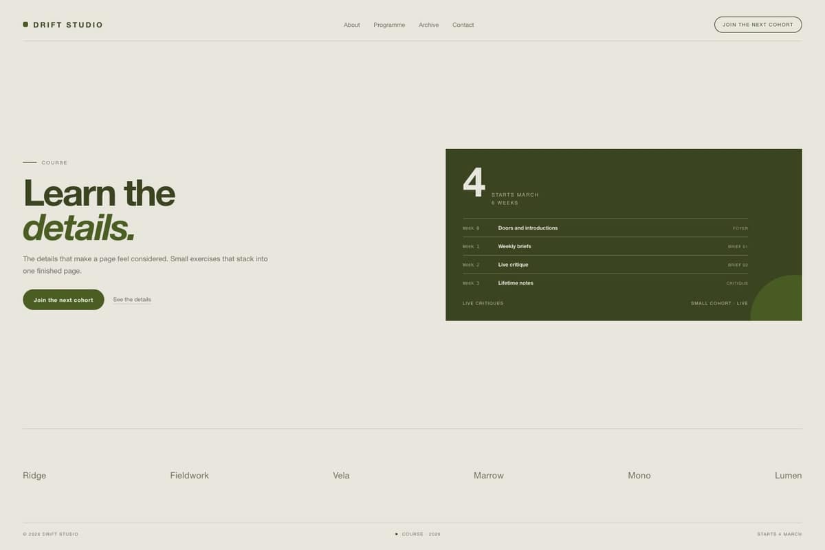 Drift Studio — full page preview