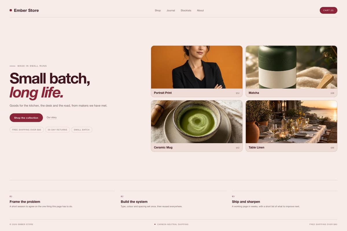 Ember Store — full page preview