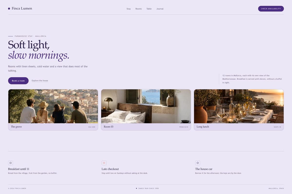 Finca Lumen — full page preview