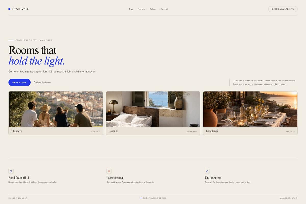 Finca Vela — full page preview