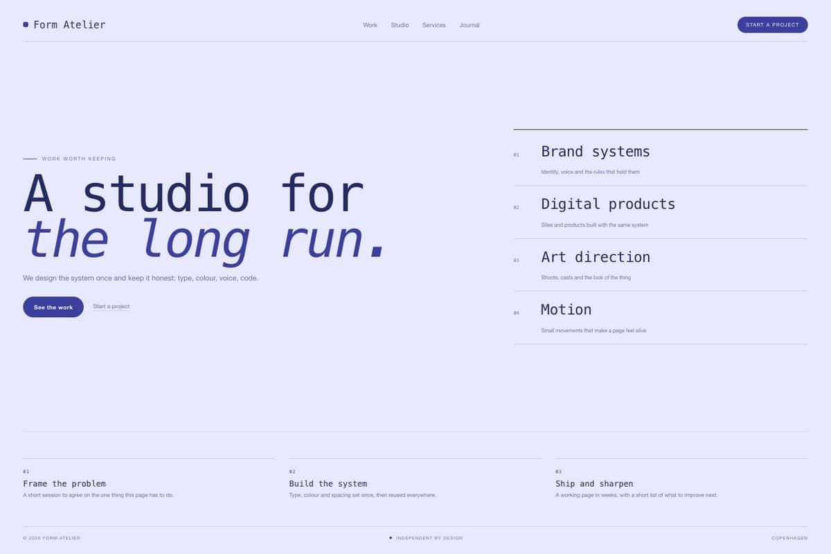 Form Atelier — full page preview