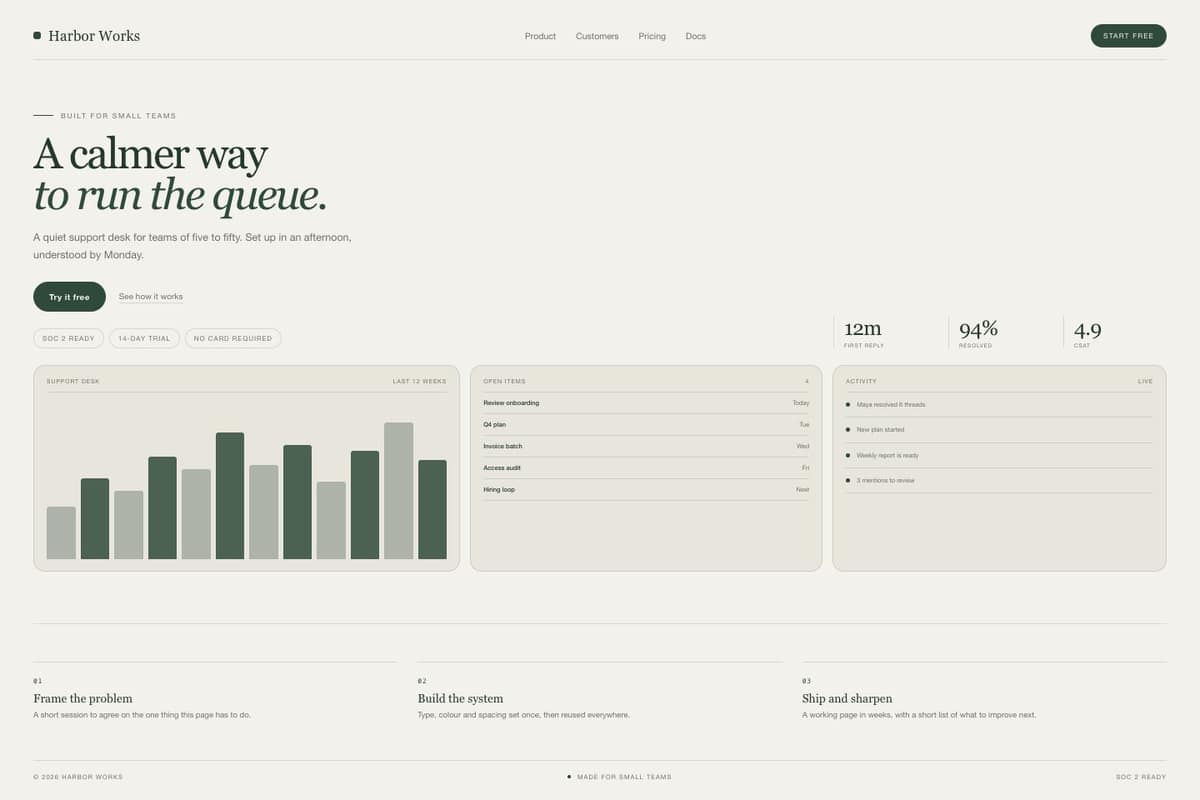 Harbor Works App — full page preview