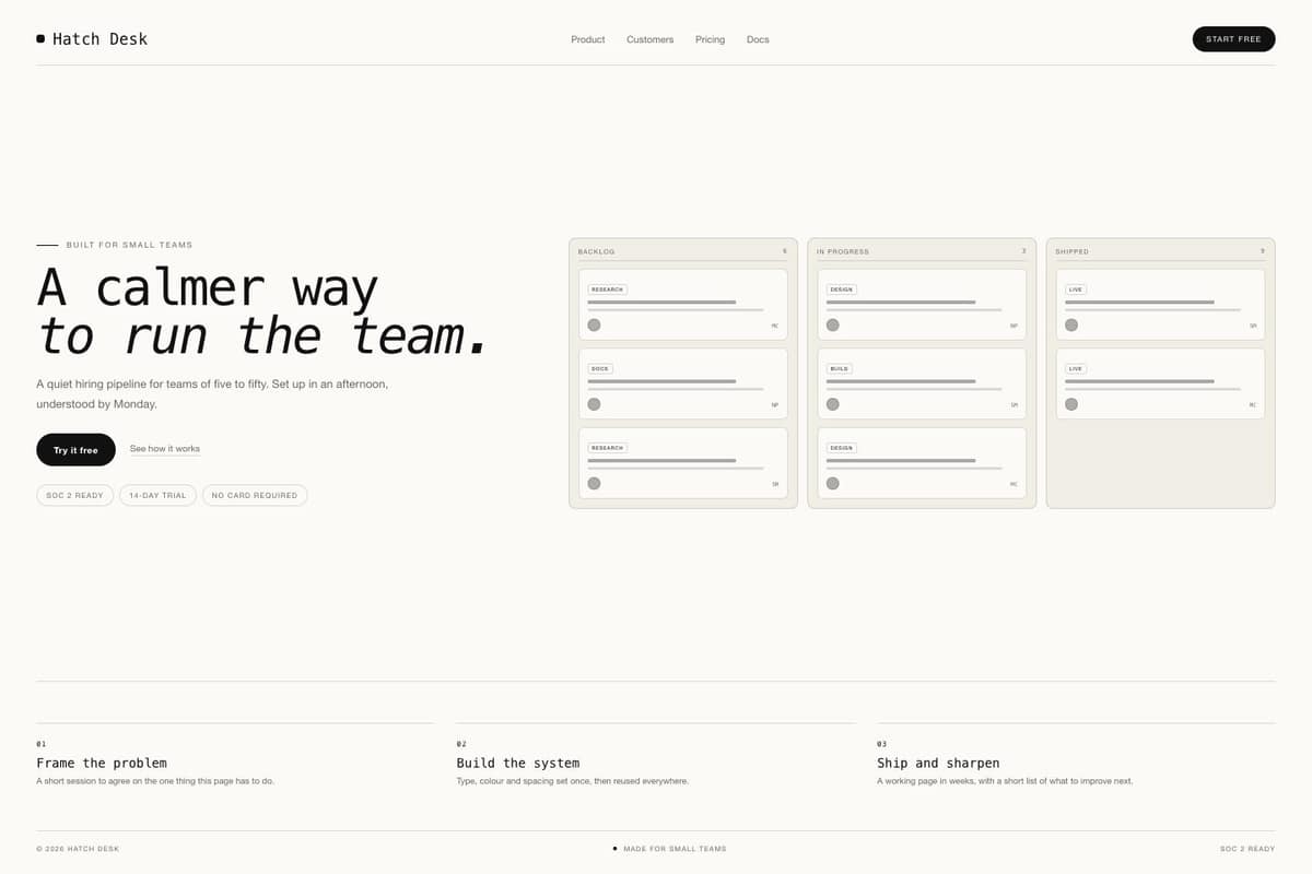Hatch Desk — full page preview