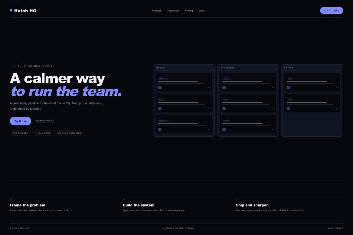 Hatch HQ — full page preview