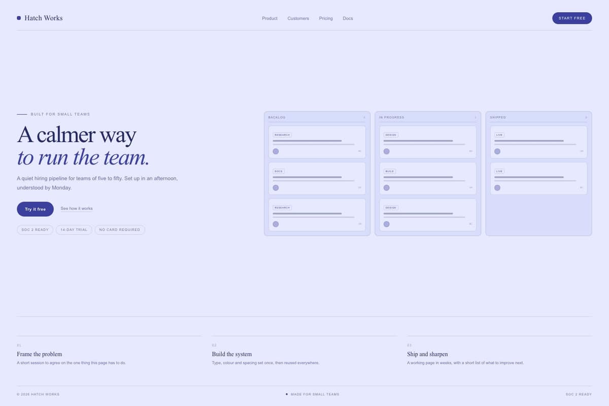 Hatch Works App — full page preview