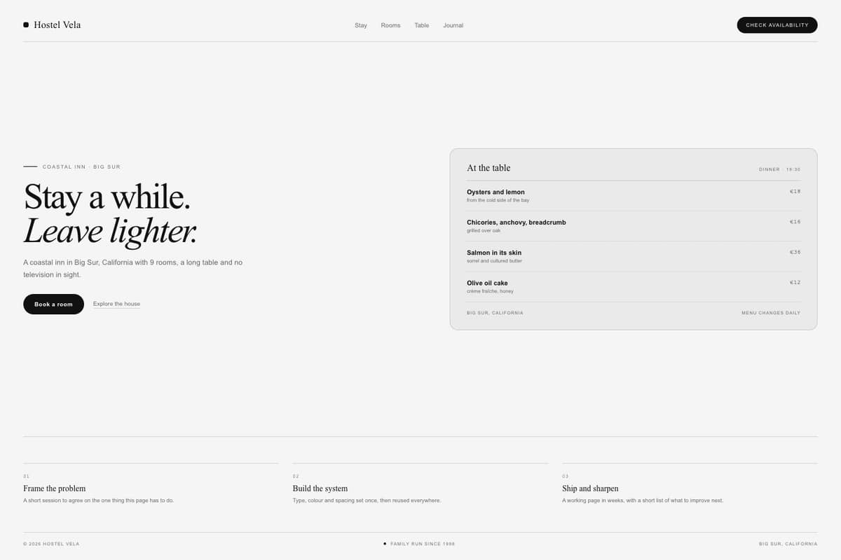 Hostel Vela — full page preview
