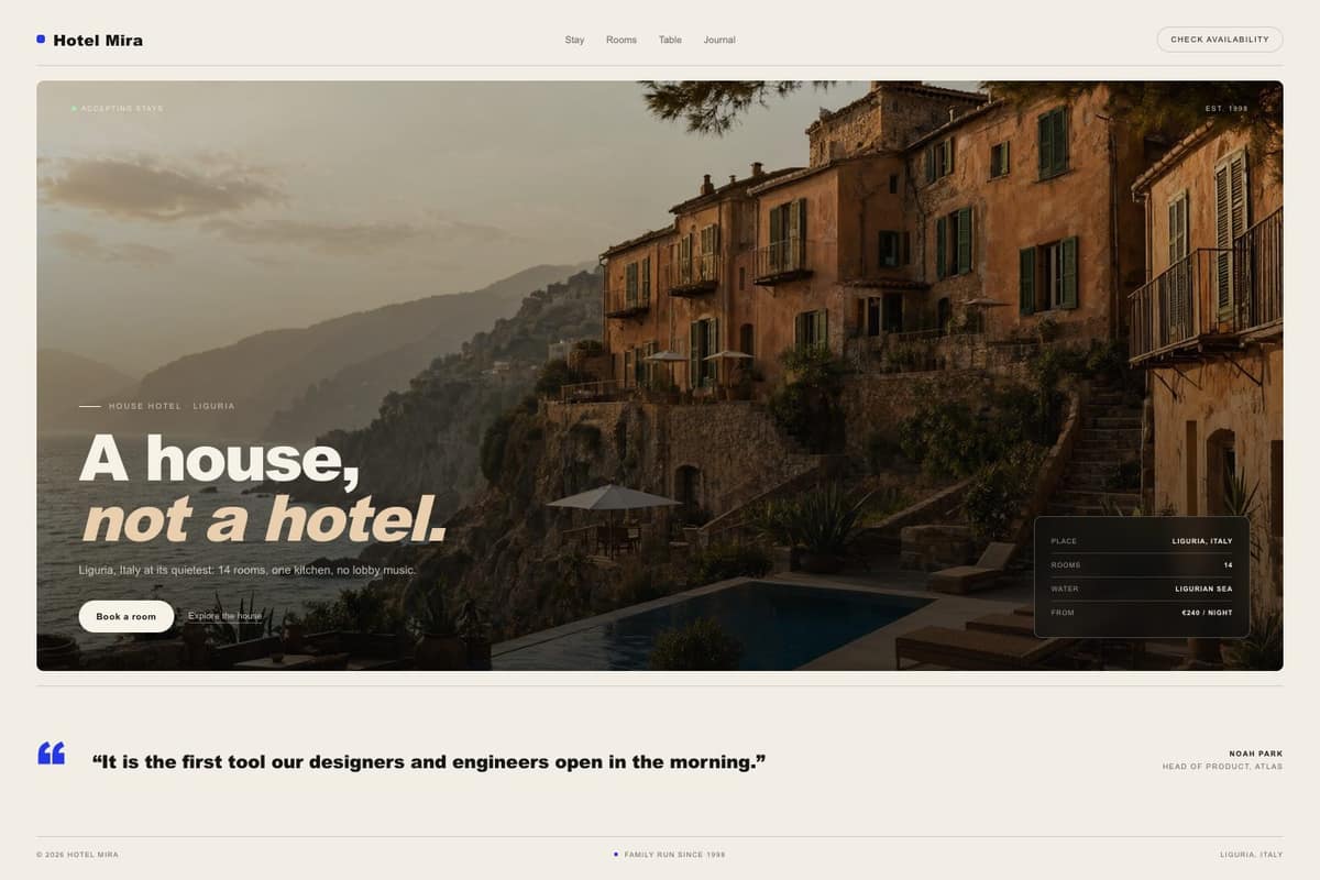 Hotel Mira — full page preview