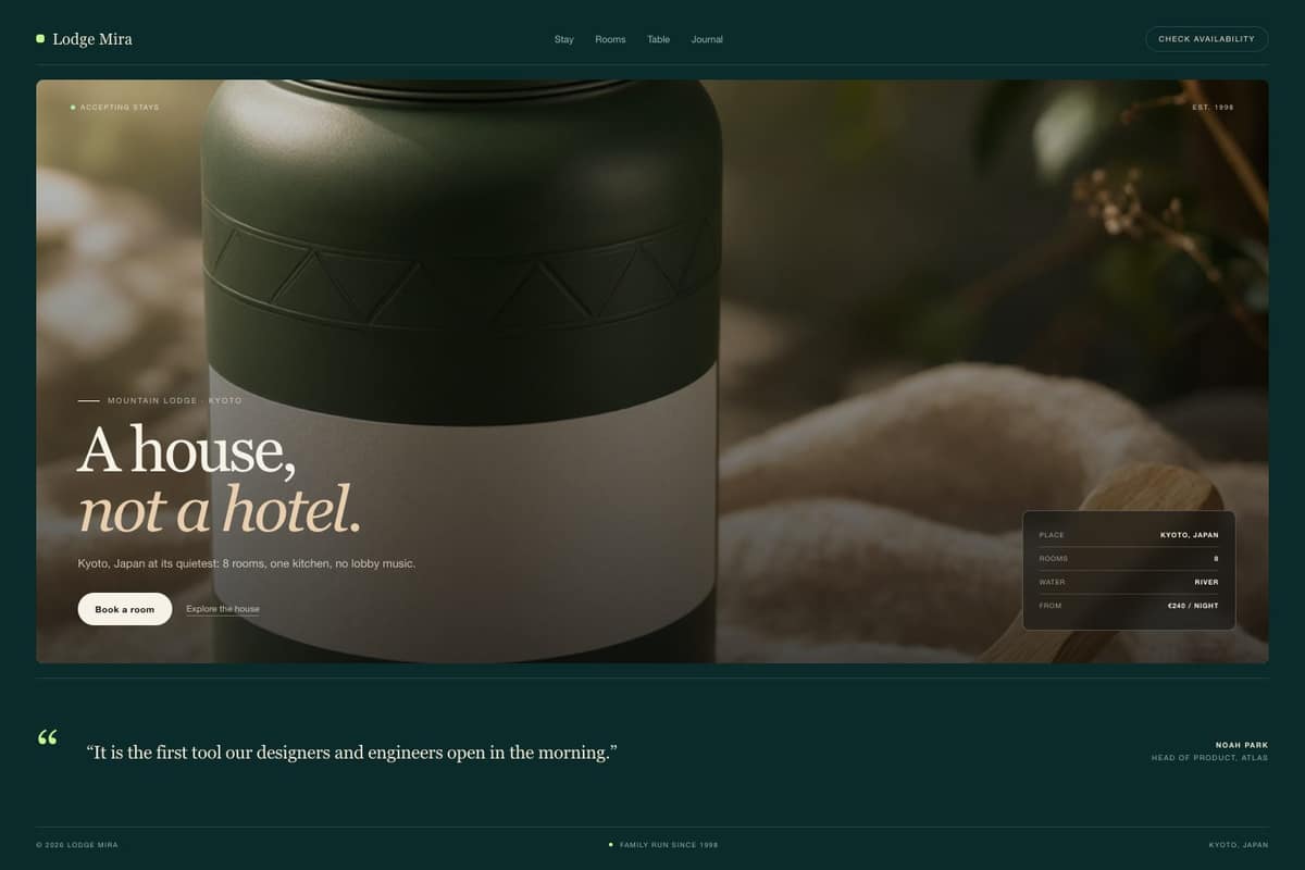 Lodge Mira — full page preview