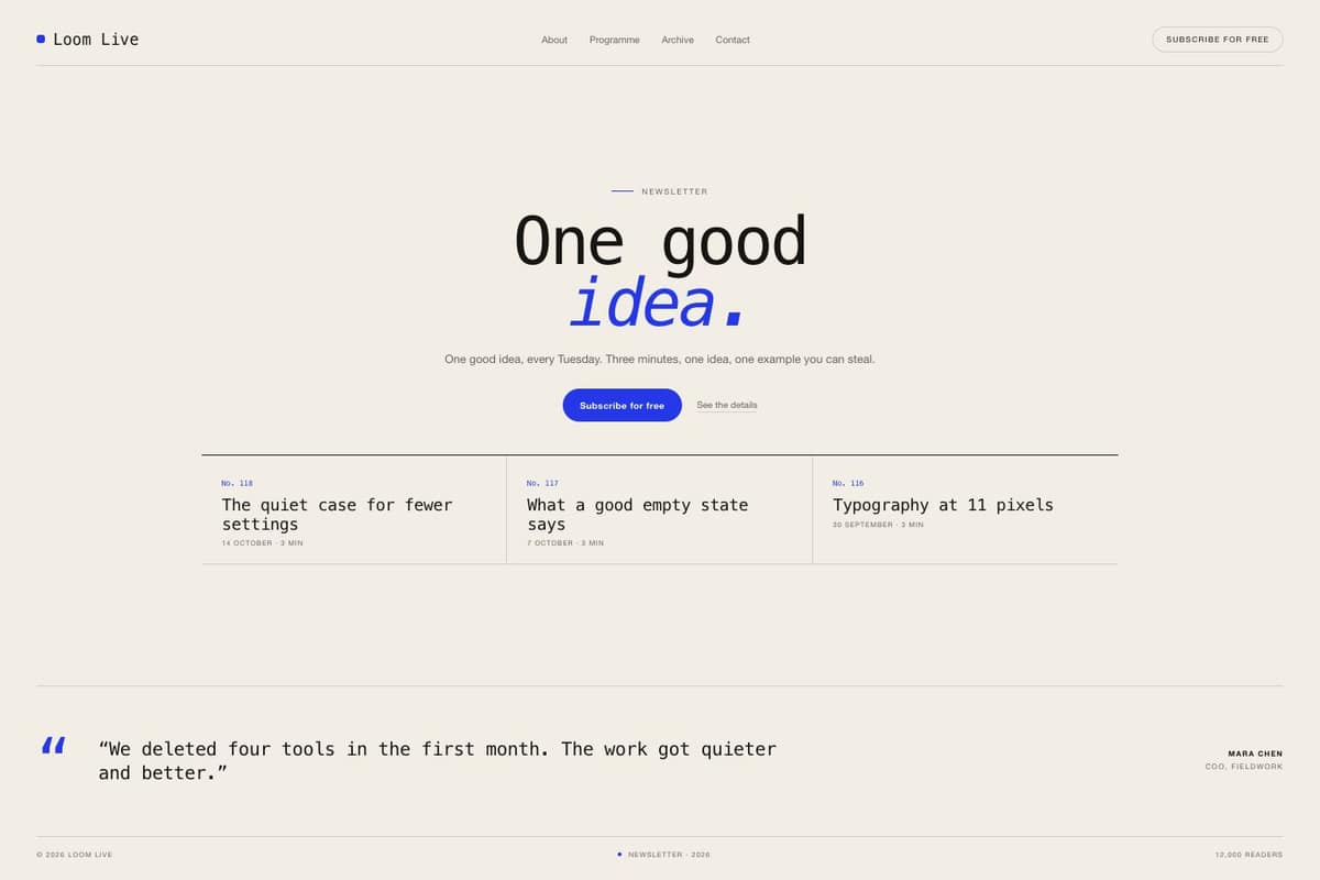 Loom Live — full page preview