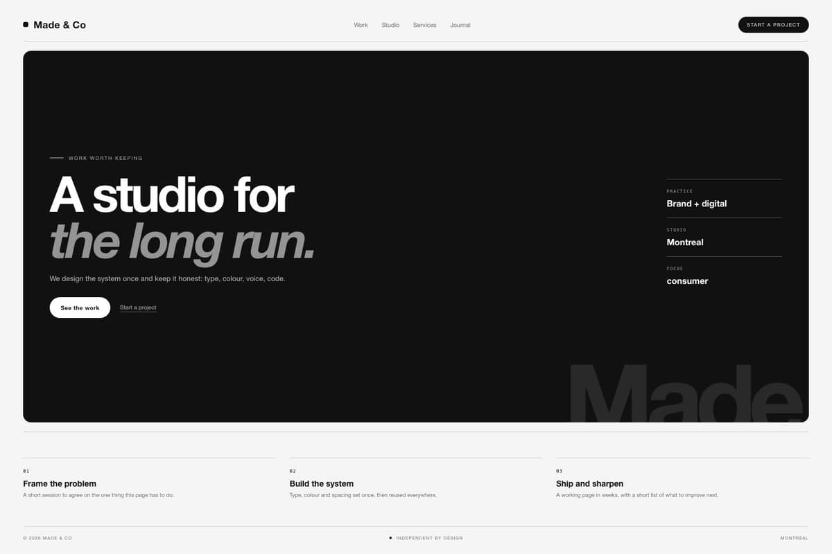 Made & Co — full page preview