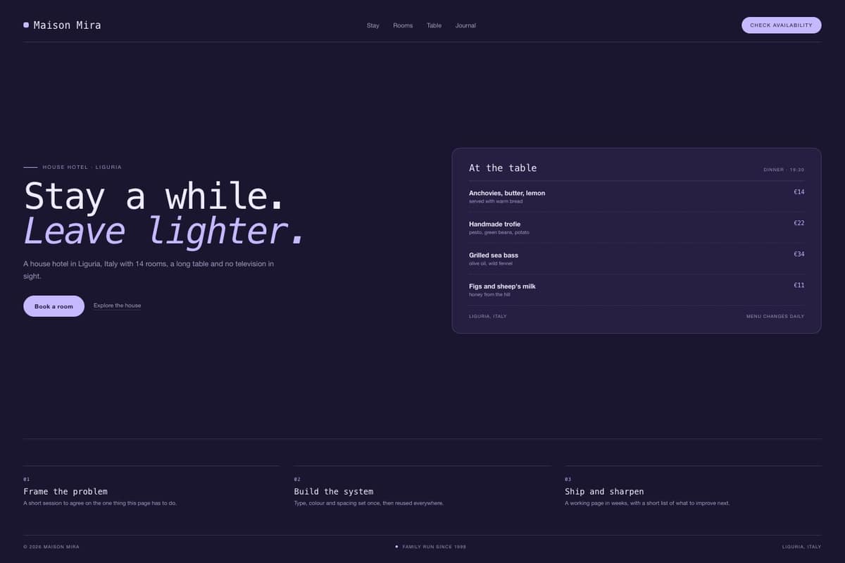 Maison Mira — full page preview