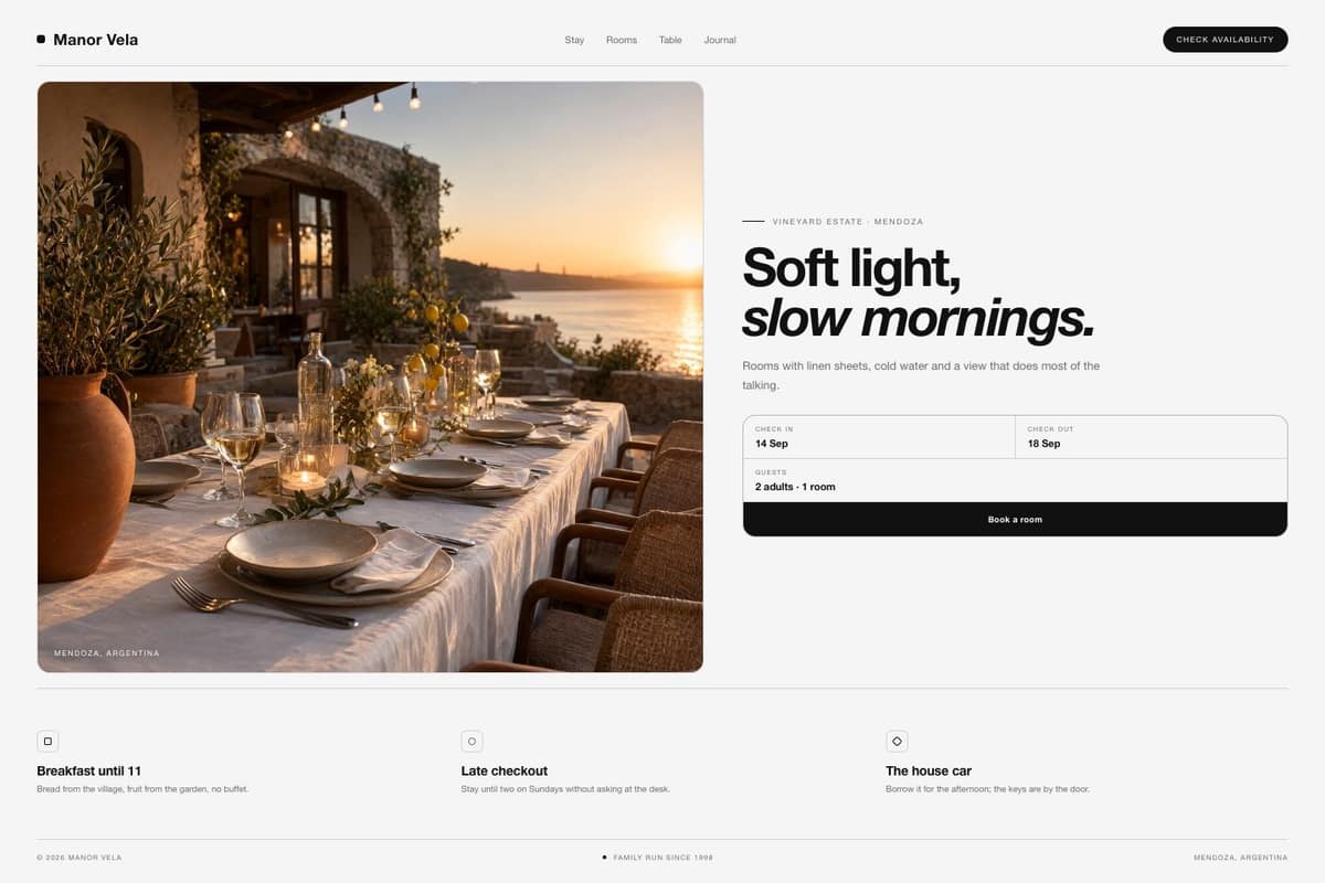 Manor Vela — full page preview