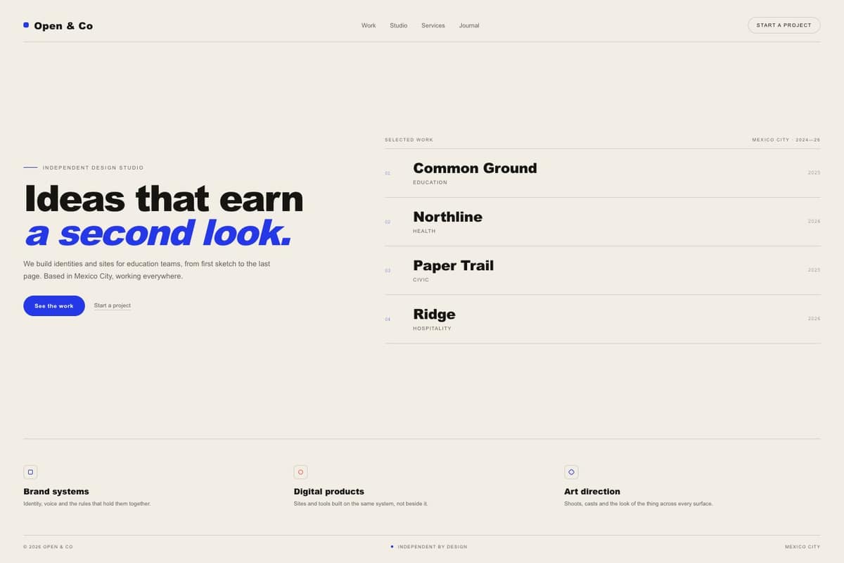 Open & Co — full page preview