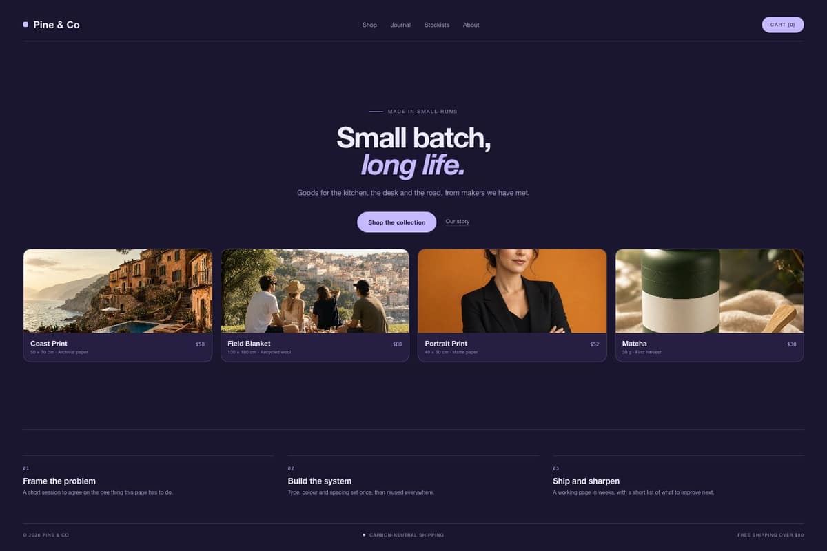 Pine & Co — full page preview