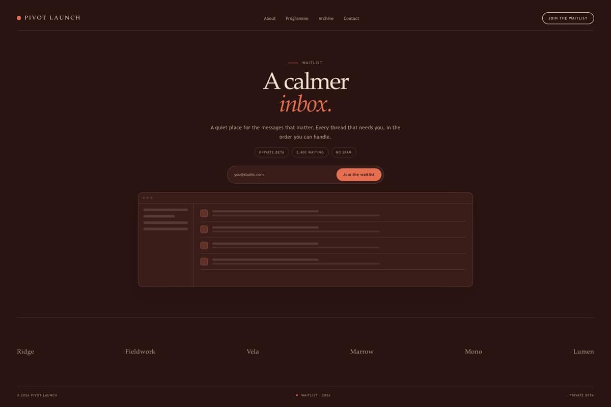 Pivot Launch — full page preview