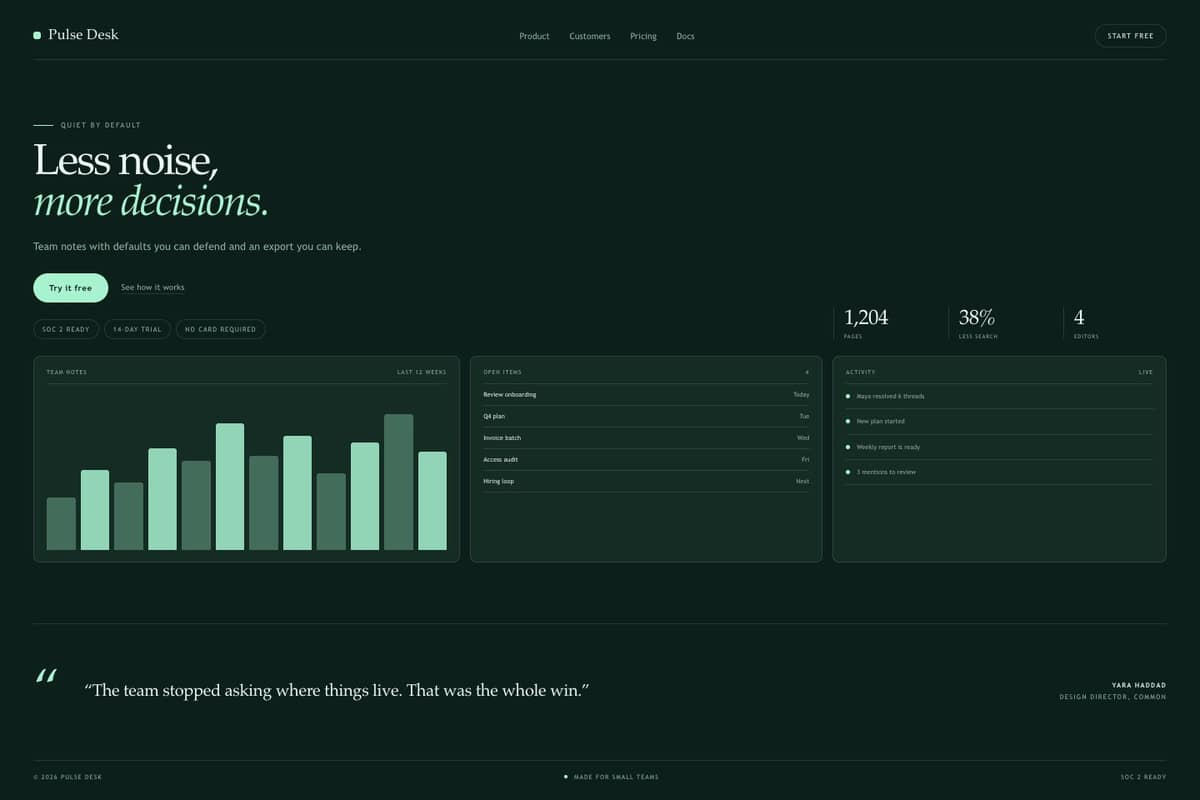 Pulse Desk — full page preview