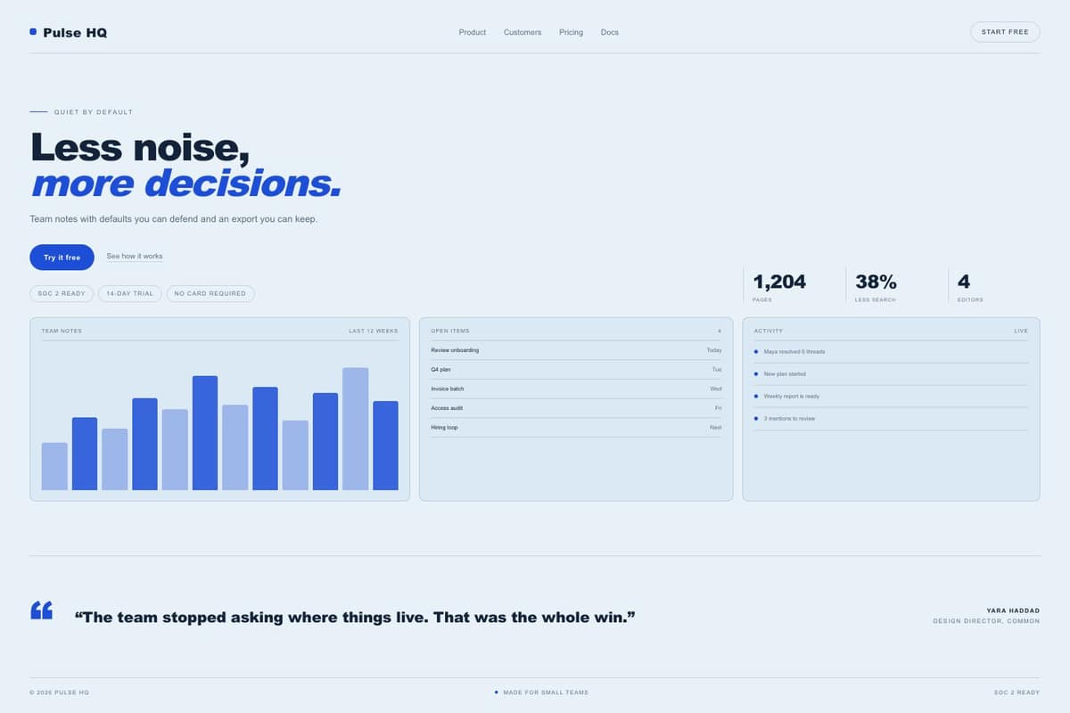 Pulse HQ — full page preview