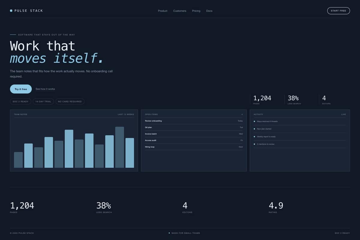 Pulse Stack — full page preview