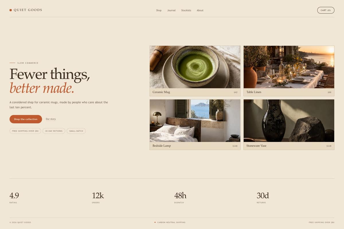 Quiet Goods — full page preview