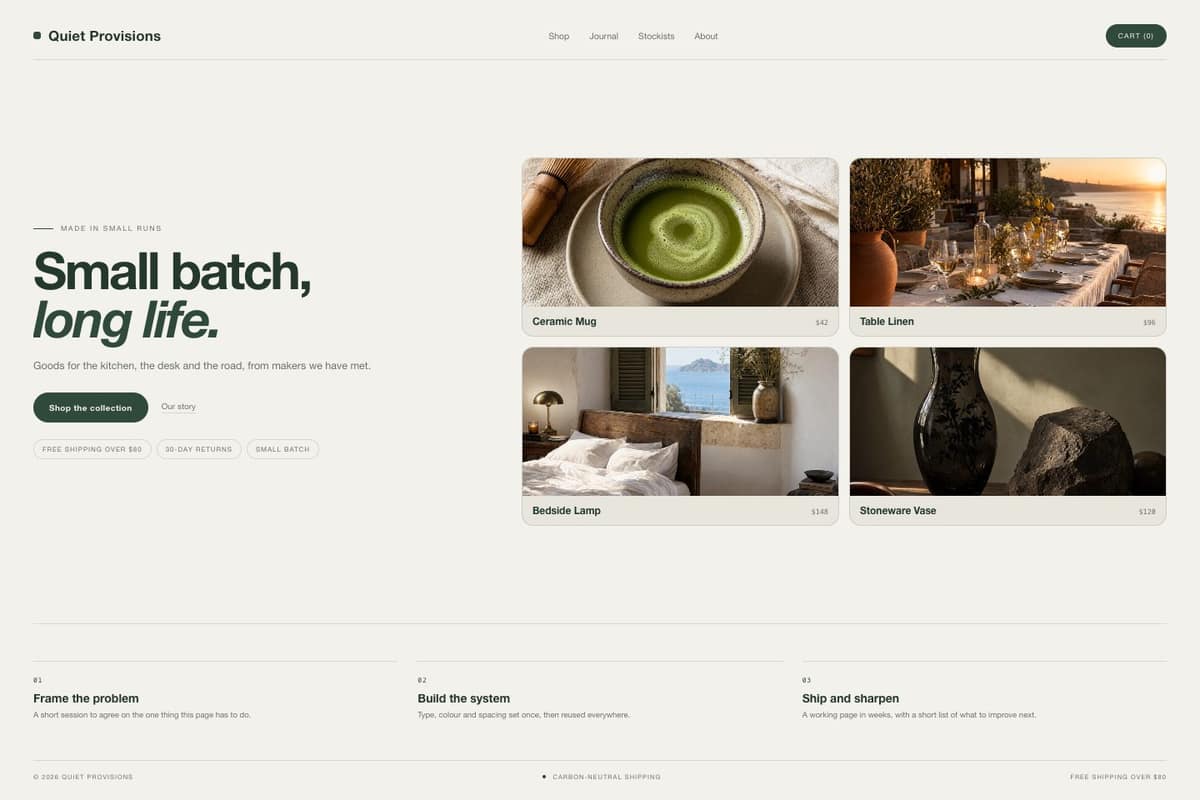 Quiet Provisions — full page preview