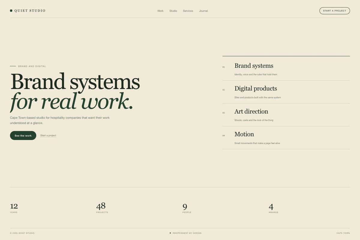 Quiet Studio — full page preview