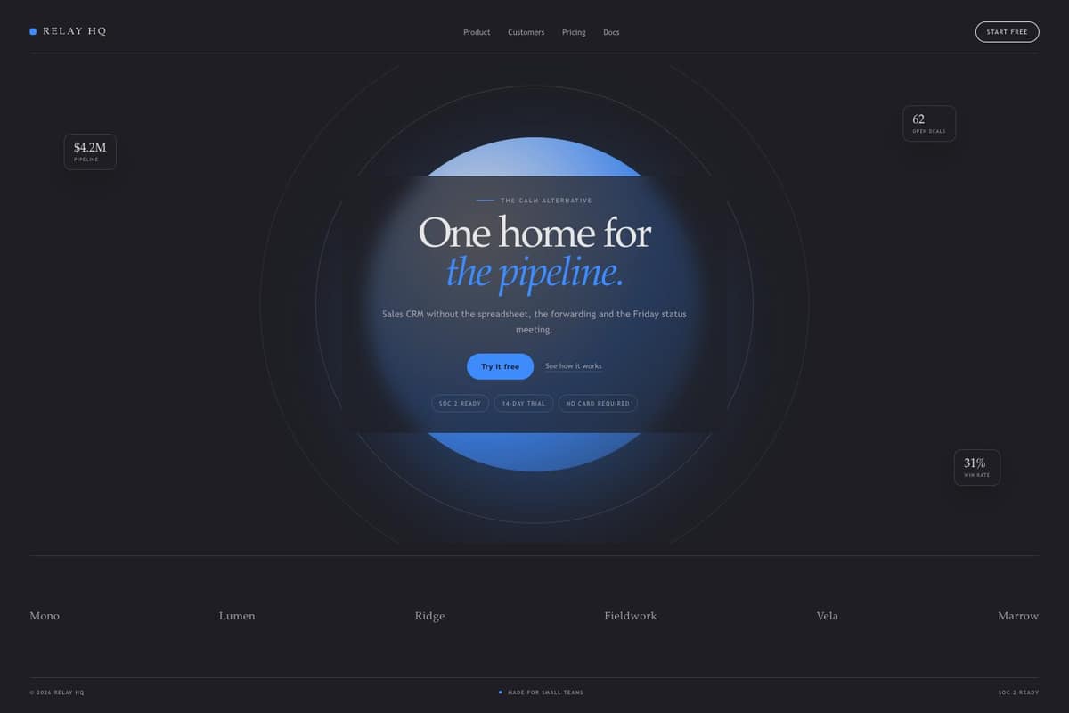 Relay HQ — full page preview