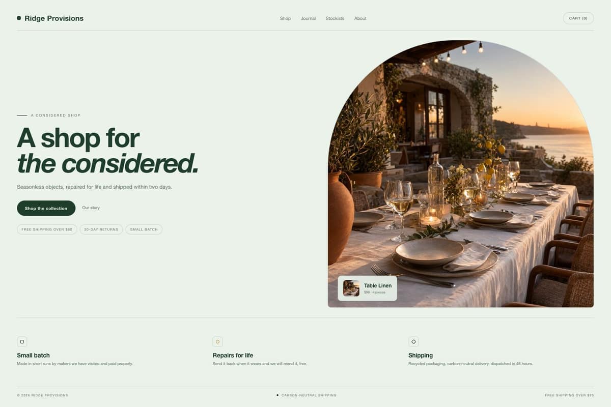Ridge Provisions — full page preview