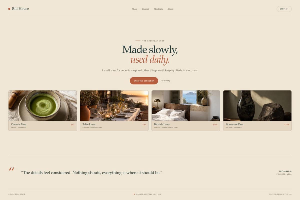 Rill House — full page preview