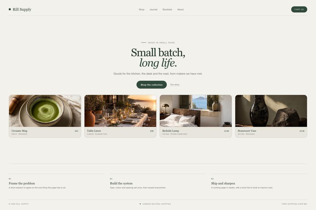 Rill Supply — full page preview