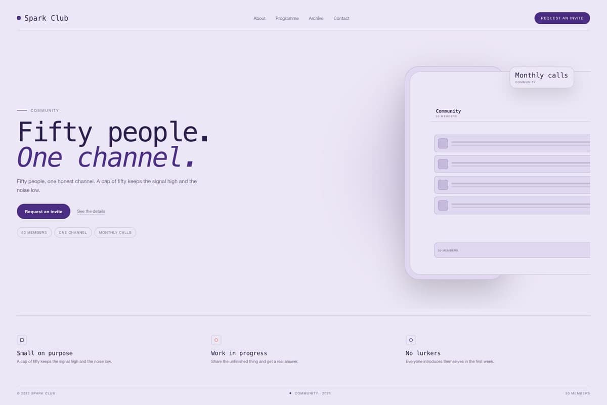 Spark Club — full page preview