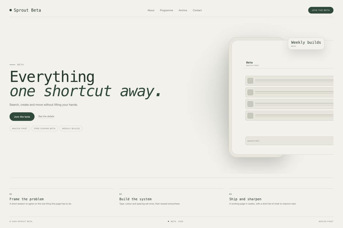 Sprout Beta — full page preview