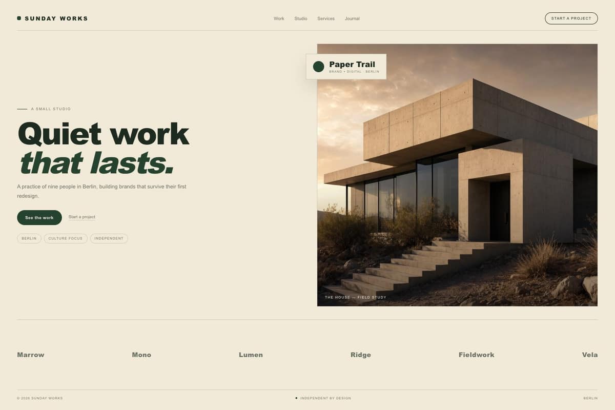 Sunday Works Agency — full page preview