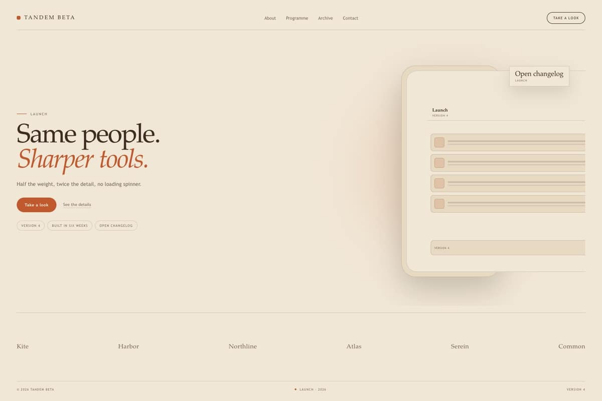 Tandem Beta — full page preview