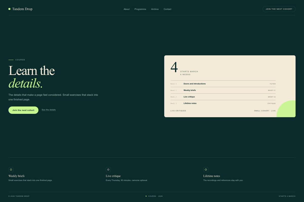 Tandem Drop — full page preview
