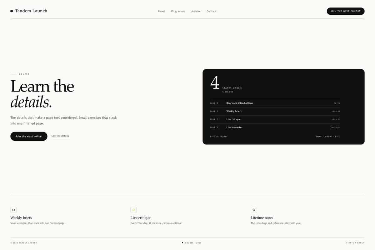 Tandem Launch — full page preview