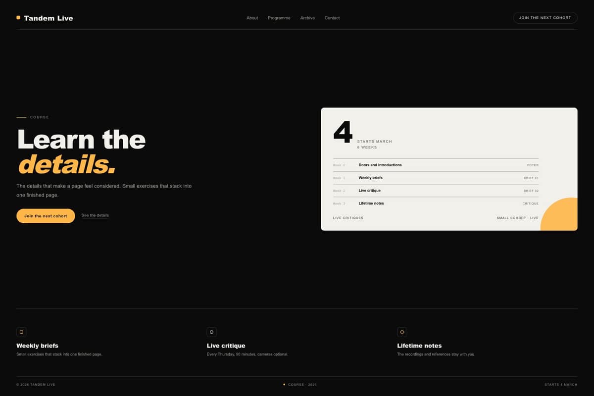 Tandem Live — full page preview