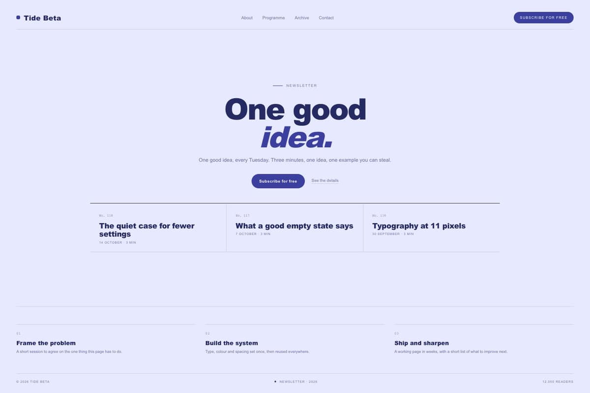 Tide Beta — full page preview