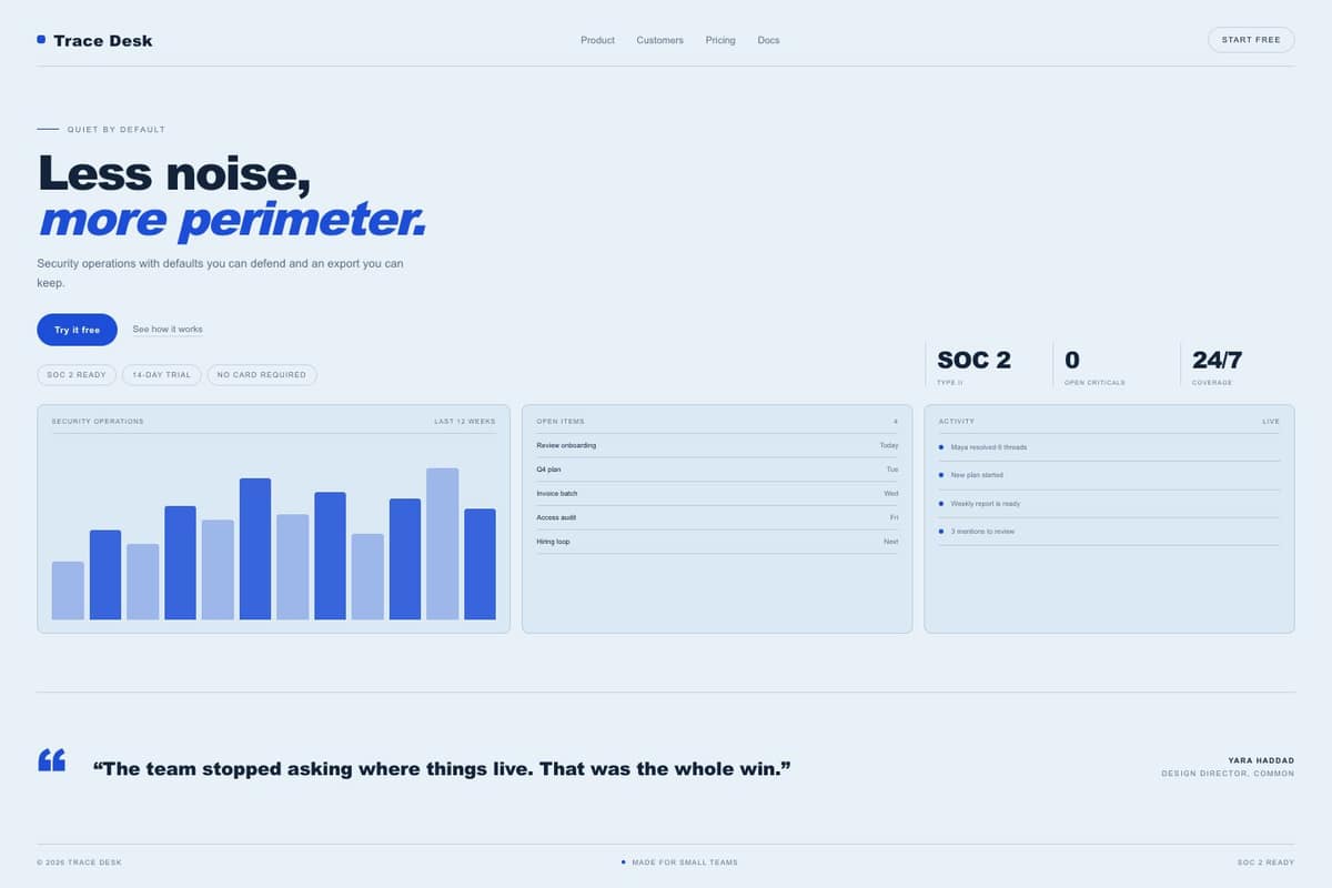 Trace Desk — full page preview