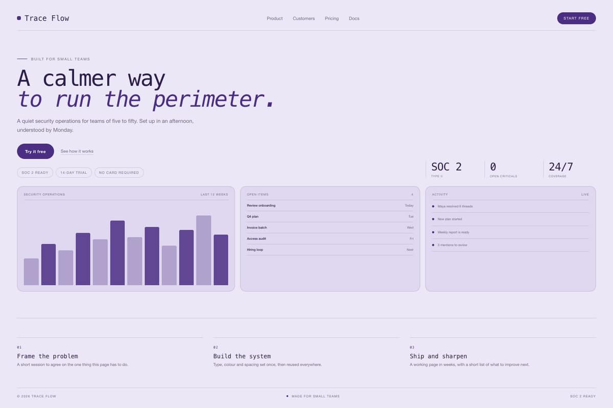 Trace Flow — full page preview