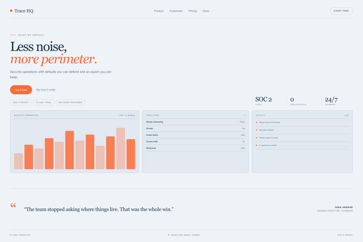 Trace HQ — full page preview
